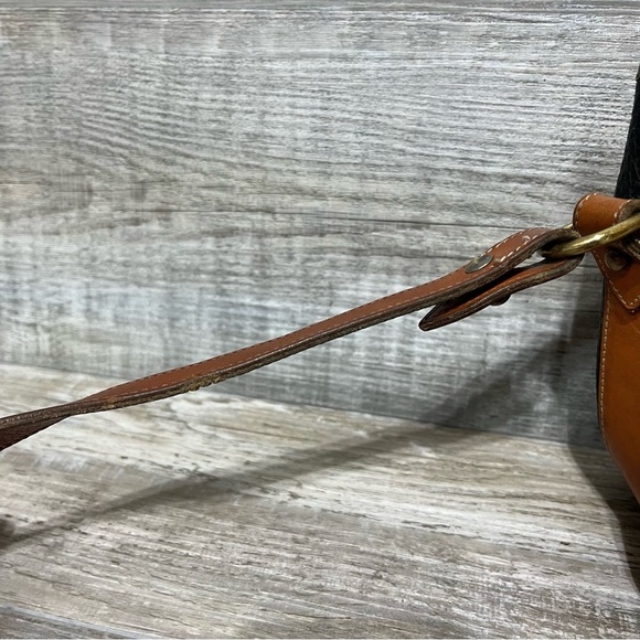 DOONEY & BOURKE Vintage Equestrian Leather Crossbody Purse Bag Black Tan - Picture 12 of 16